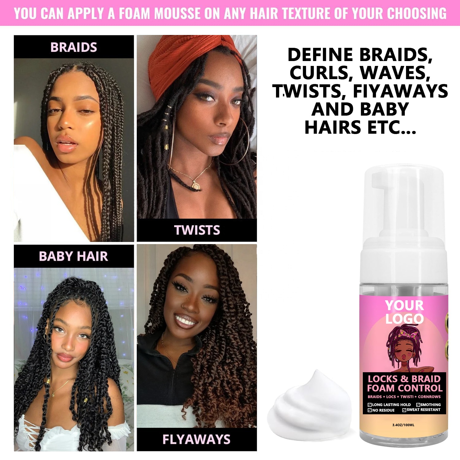 Custom Hair Setting Mousse For Braiding Control Frizz And Define Braids On Black Women