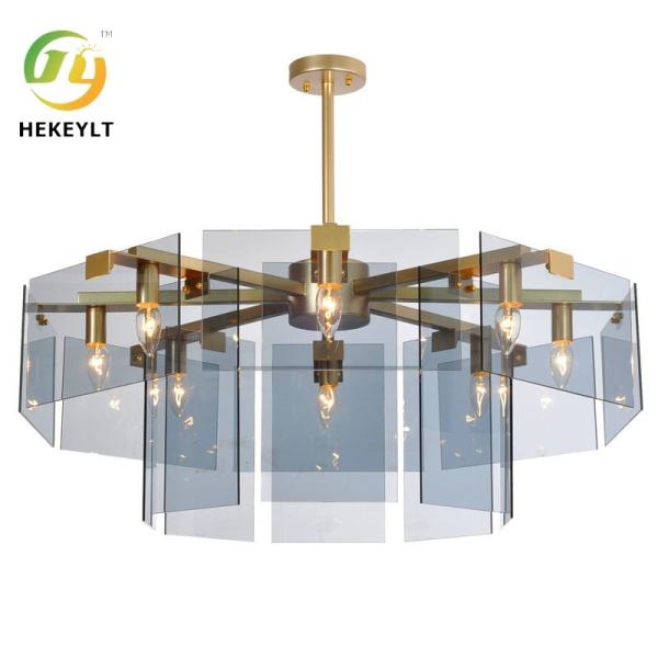 Post-modern simple square lens glass pendant lamp living room chandelier Dining