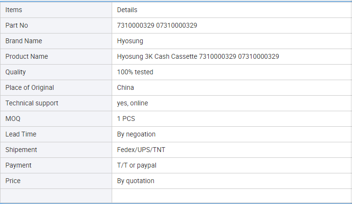 Hyosung 3K Cash Cassette 7310000329 07310000329 ATM Spare Parts