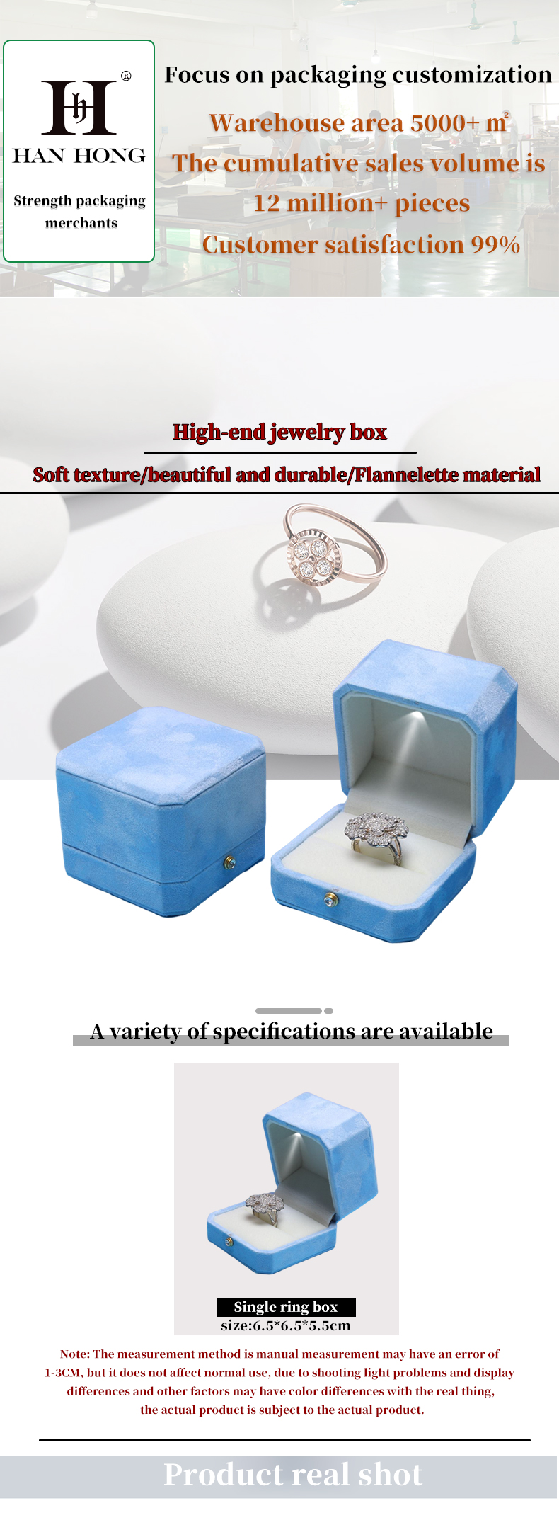 Blue Velvet Octagonal LED Jewelry Boxes Hanhong Screen's Custom Solution for Packaging