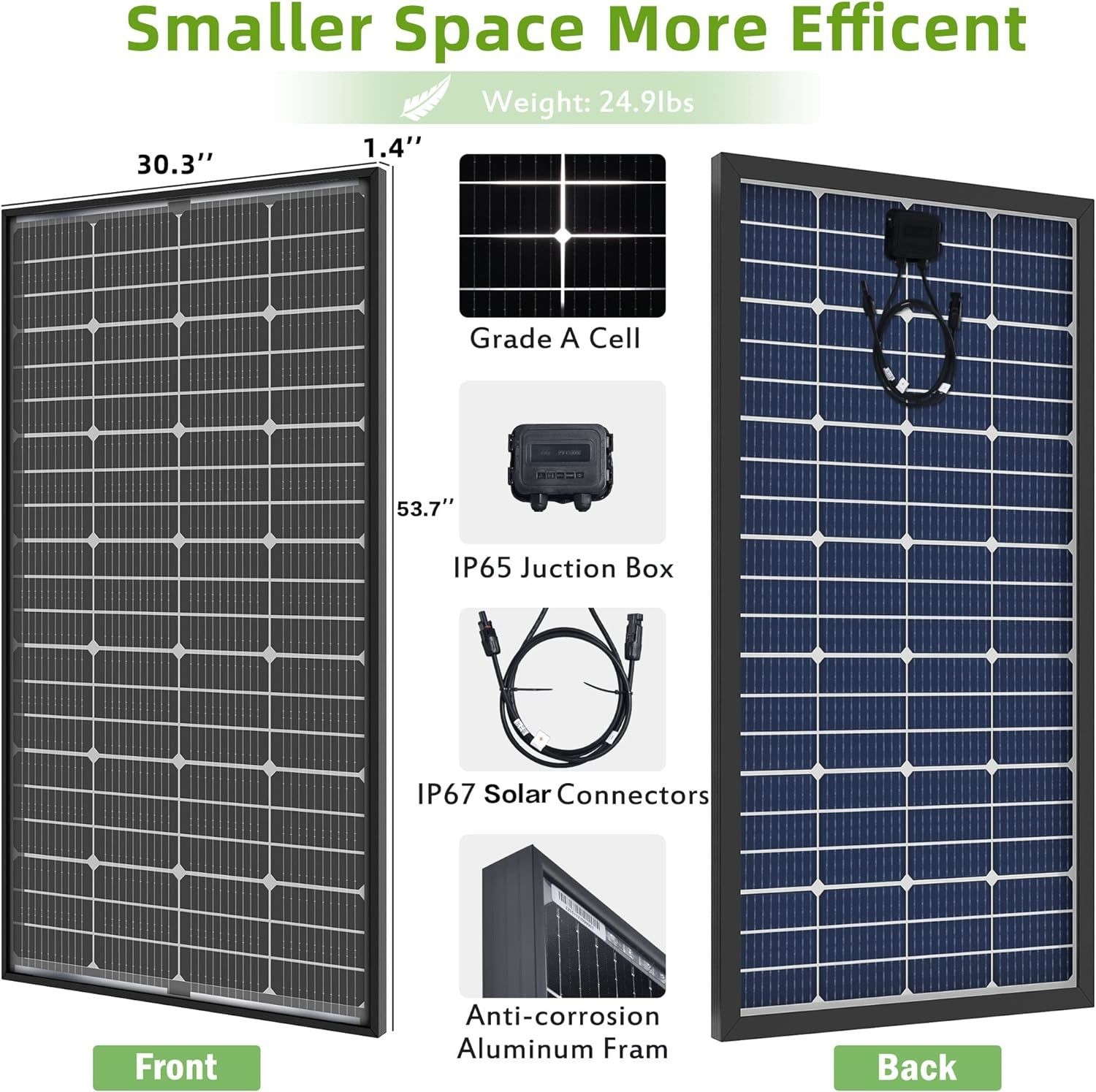 25Lbs Bifacial 200W Monocrystalline Rigid Solar Panels For Home Off Grid Systems