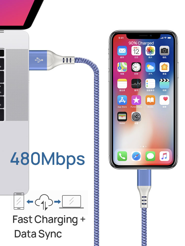 Apple IPhone Fast Charger Lightning Cable USB C 2 Pcs Set 1M 3.3ft Compatible
