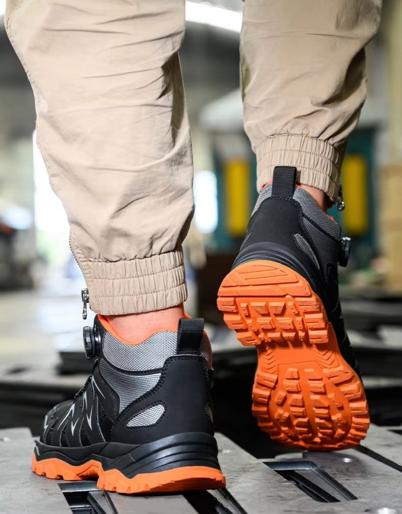 Orange Microfiber Men's Safety Boots Steel Toe Kevlar Midsole Anti-smashing Work Boots