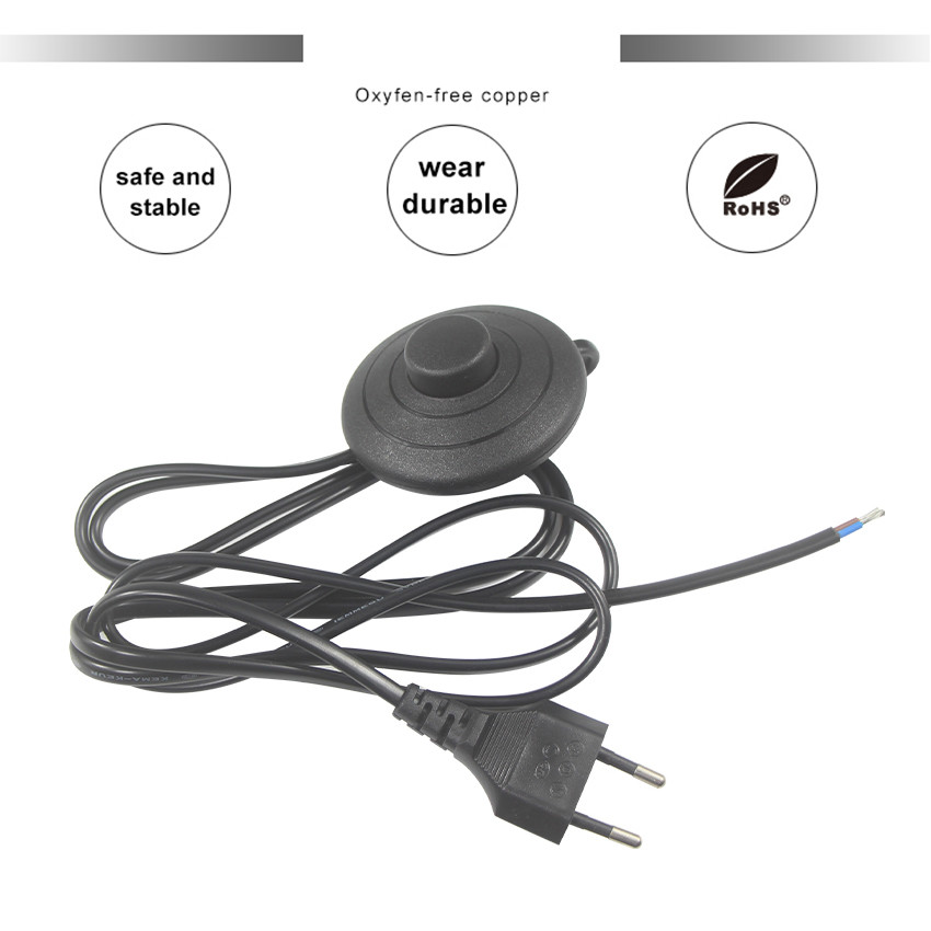 6FT CEE 7/16 To Stripped End Salt Lamp Power Cord With Foot Switch Himalayan Cord