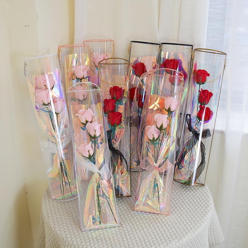 Round Cylinder Paperboard Luxury Flower Gift Packaging PVC Box for Florist Rose Shipping