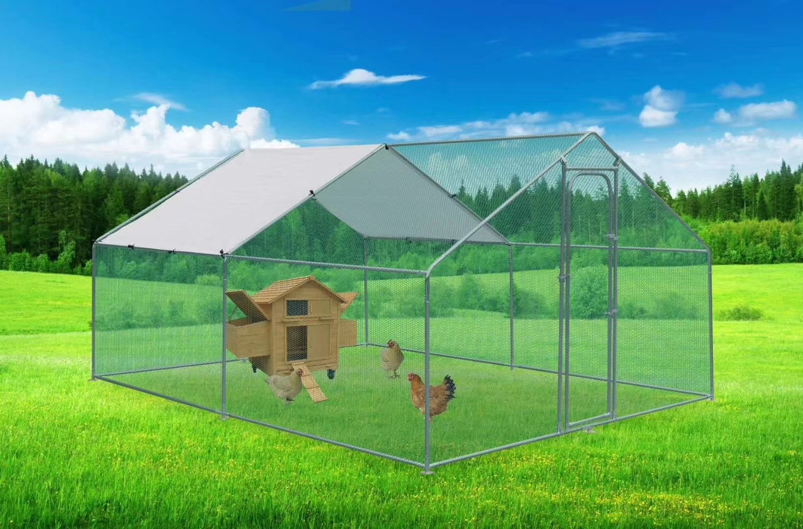 Large Walk In Chicken Cage Run Chicken Coop Run House Shade Cage 4x3m with Roof Cover Backyard