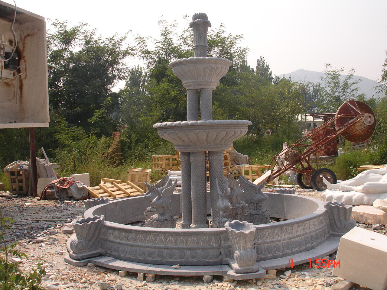 Garden Odm Stone Water Fountain Outdoor With Crane And Columns
