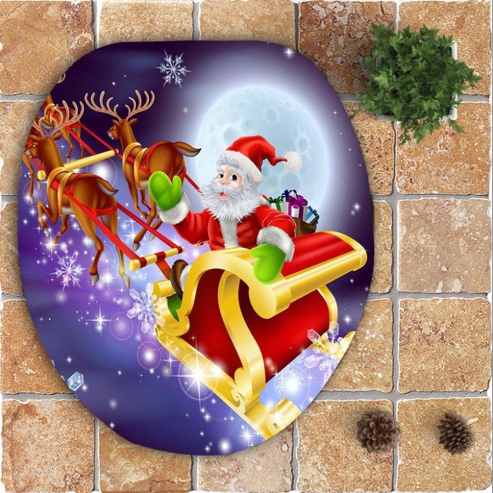 Christmas Festival Decoration Memory Foam Bath Mat 3 Pieces Set Universal Size Coral Fleece Print
