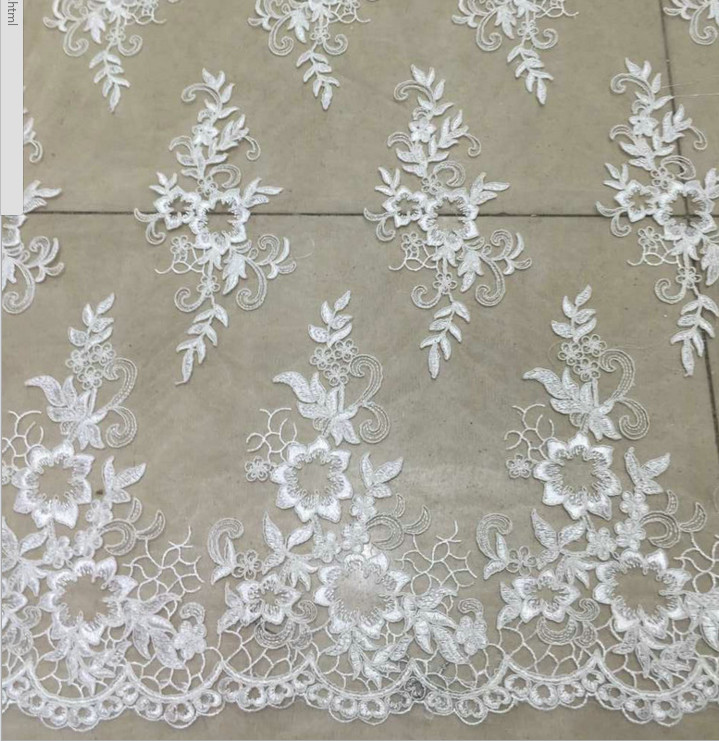 Apparel Accessories Mesh Based Embroidery Lace Fabric Ivory Color