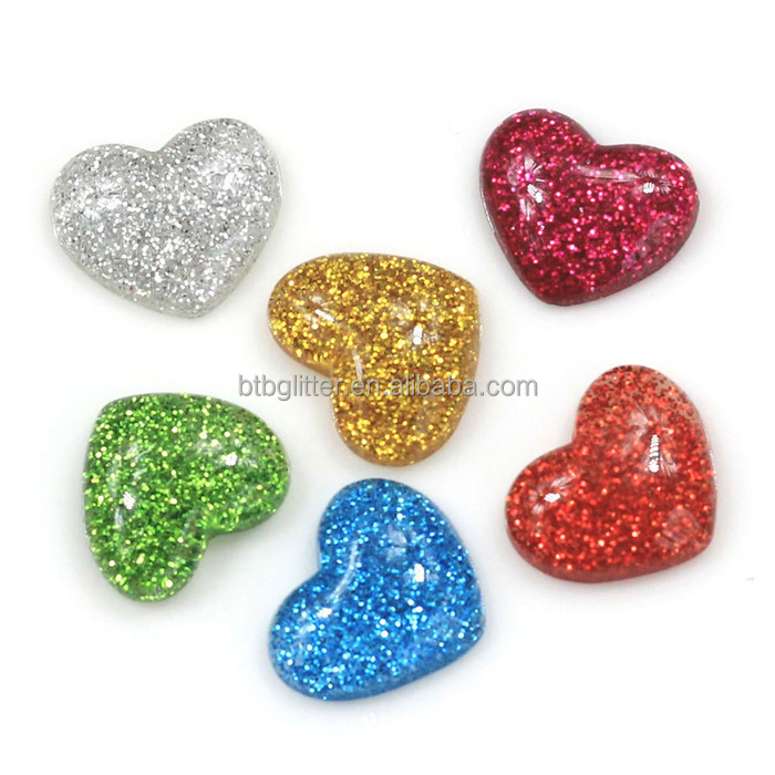 Colorful Pink Flatback Mini Glitter Resin Heart for Craft Kids Gift