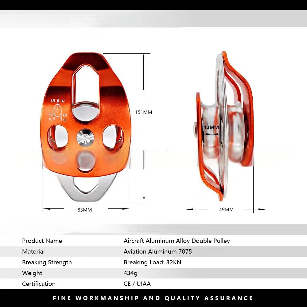 Galvanized 7075 Aluminum Portable Pulley System for High Altitude Transport and Climbing