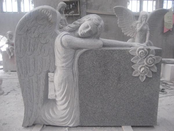 Quality American style grey granite kneeling angel monuments for sale