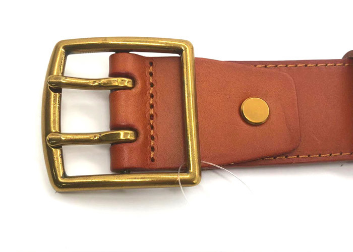 Zinc Alloy Buckle Men's Casual Double Prong Leather Belt 2 Holes 1.5 Inches Wide