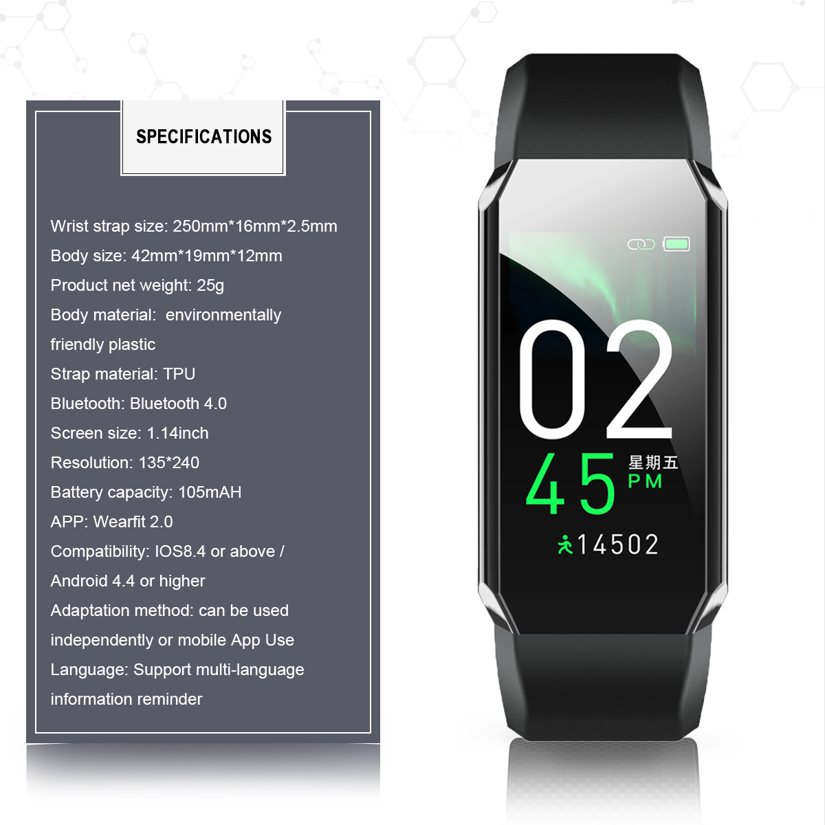 105mAH Battery Full Touch Smartwatch IP67 health tracking bracelet