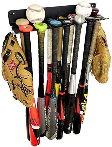16 Bat Metal Baseball Bat Rack Holder for Wall Mount Sports Equipment Storage