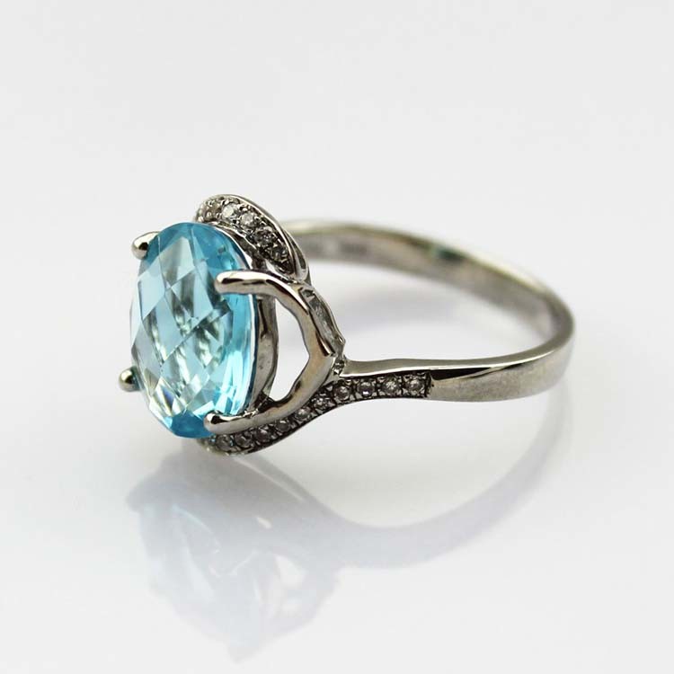 Sterling Silver 8mmx10mm Blue Topaz Cubic Zircon Women Ring (R262)