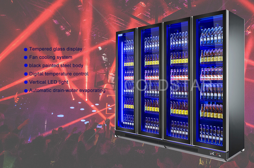 Commercial Vertical Beer Bottle Display Cooler With 4 Glass Door