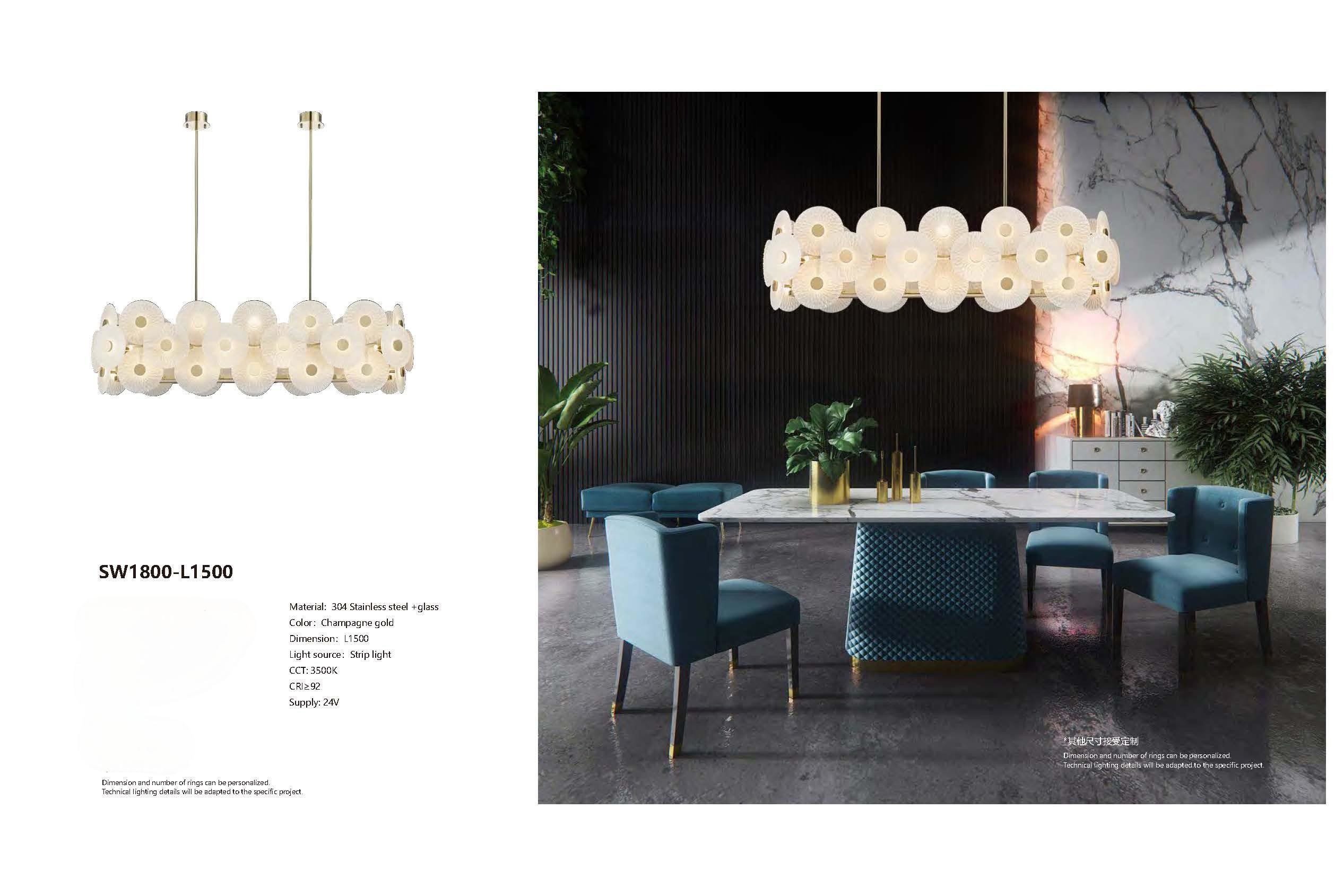 24V 3500K Champagne Gold Glass Custom Chandeliers Soft Brightness