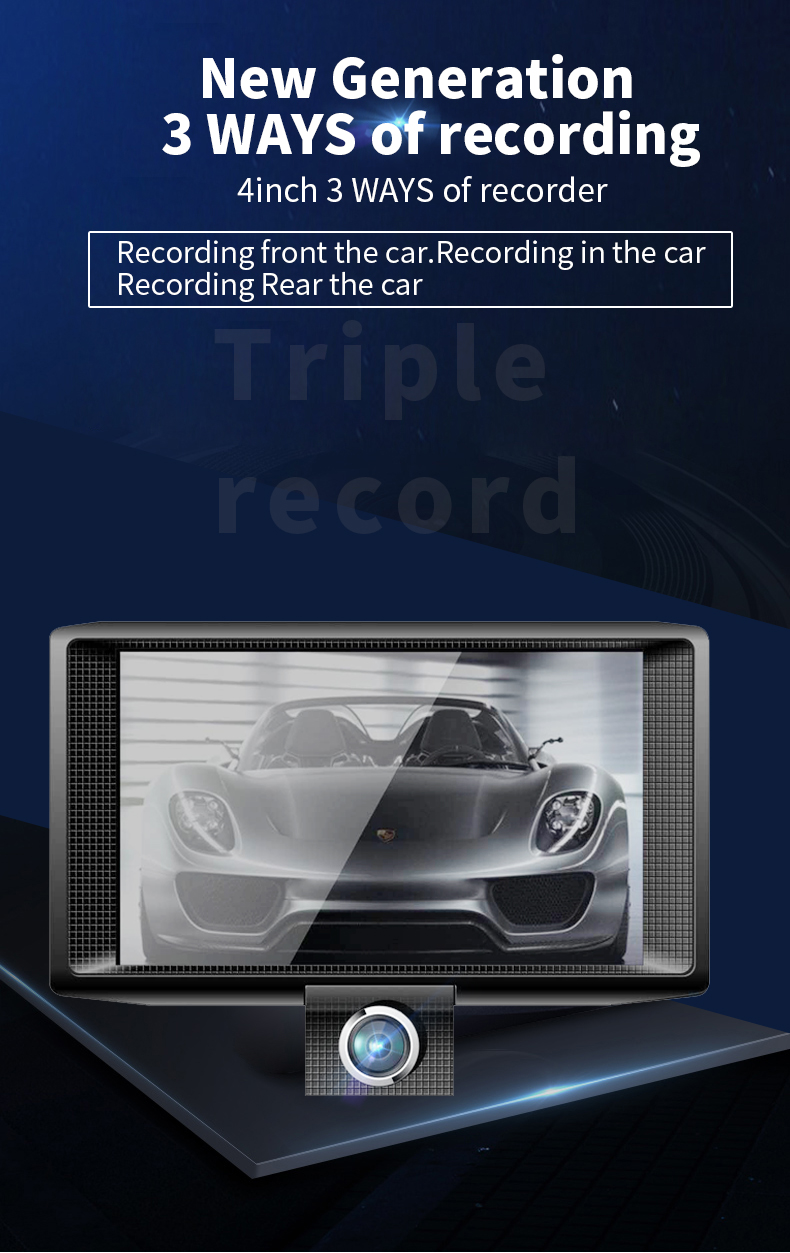 Triple Lens G Sensor WDR Vehicle Dash Cam Simultaneous Recording