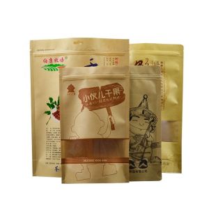 Custom Smell Proof Stand Up Compostable Kraft Pouches With Window