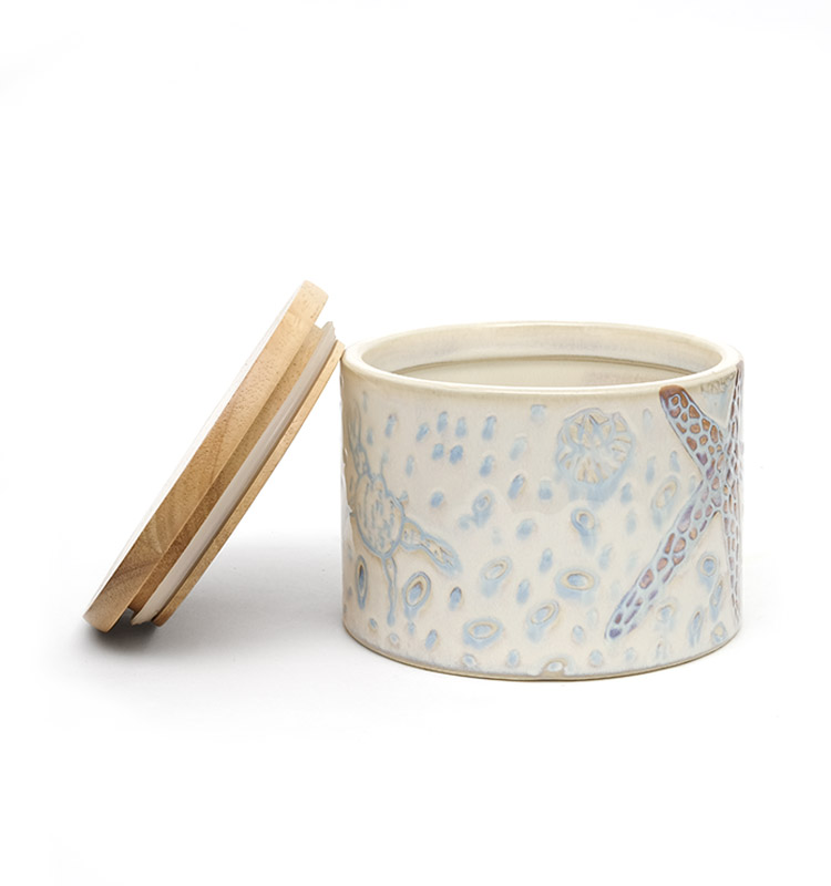 Ceramic Airtight Coffee Canister Jar Handpanting Reactive Glaze Ocean Style Bulk Ceramic Jar With Bamboo Lid