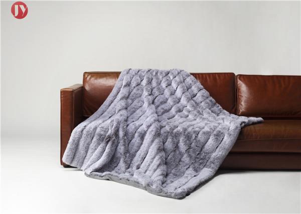 Stripe Rabbit Throw Faux Animal Fur Blanket Super Soft With Custom Logo Light