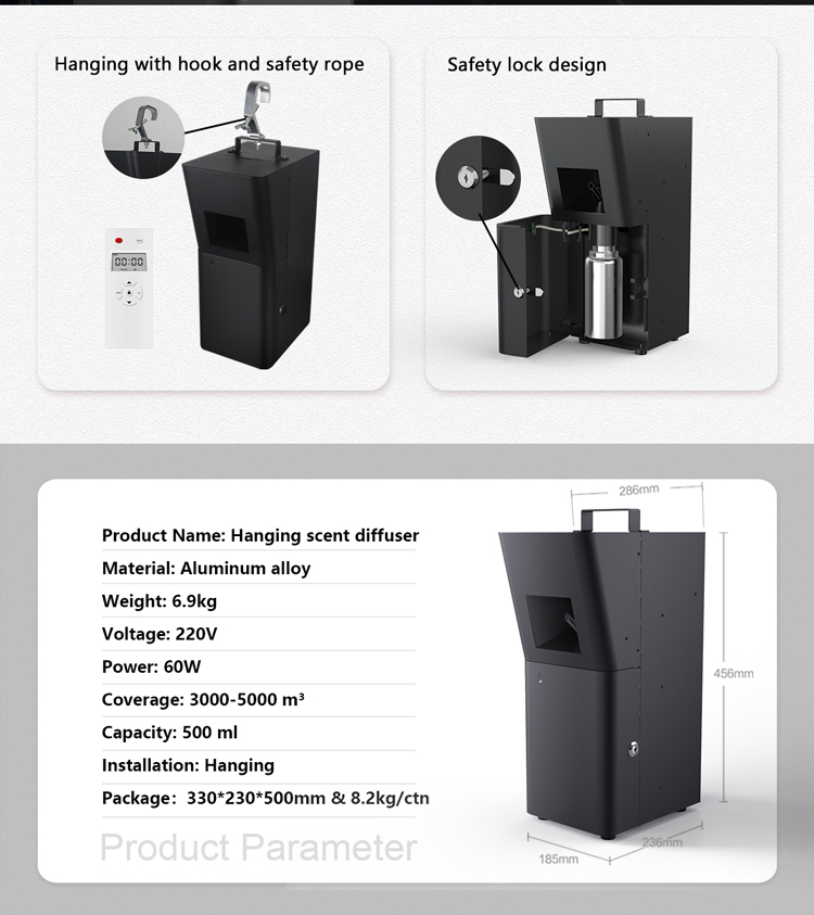 High Quality 500ML Capacity Aroma Diffuser Intelligent Remote Control Large Coverage Hanging Wall-Mounted Scent Machine