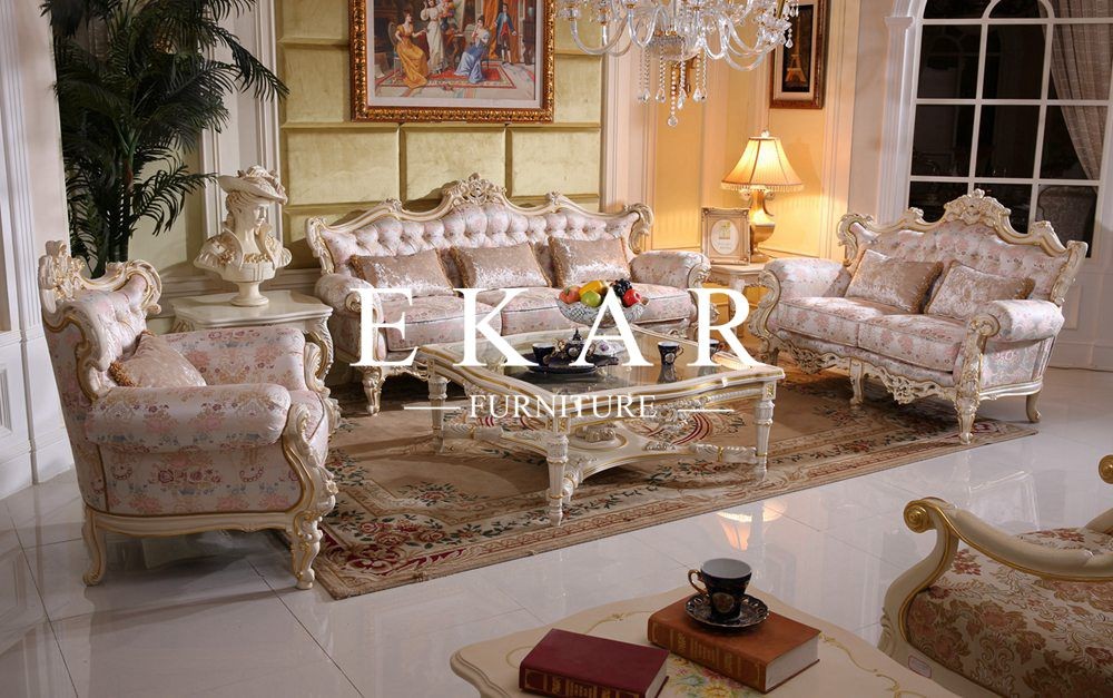 Luxury Antique Chesterfield French Carved Living Room Fabric Sofa LS-A115T