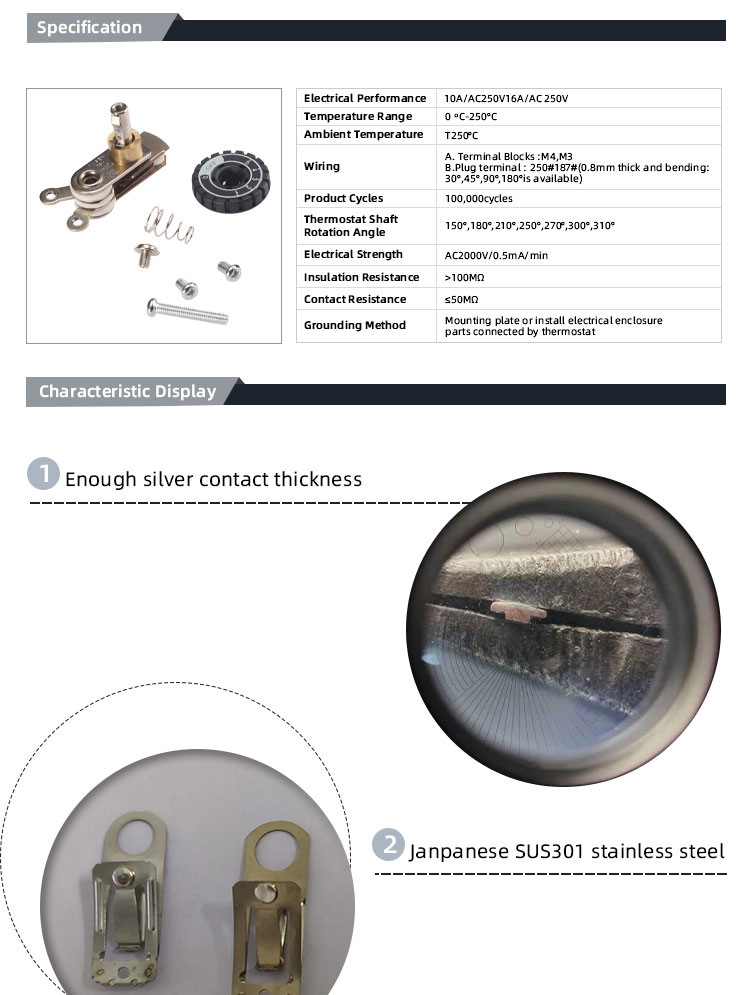Electric Steam Iron Thermostat with Adjustable Temperature High Endurance