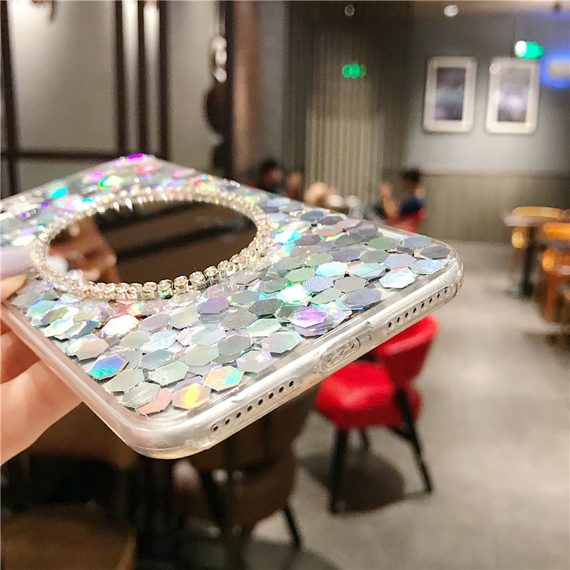 Rehinestone Electroplated Designer Makeup Phone Case With Mirror