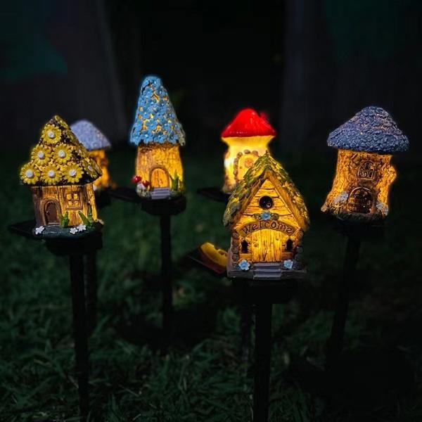 Lawn Landscape Solar Mushroom Lights Outdoor Ground Plug Cartoon Garden House