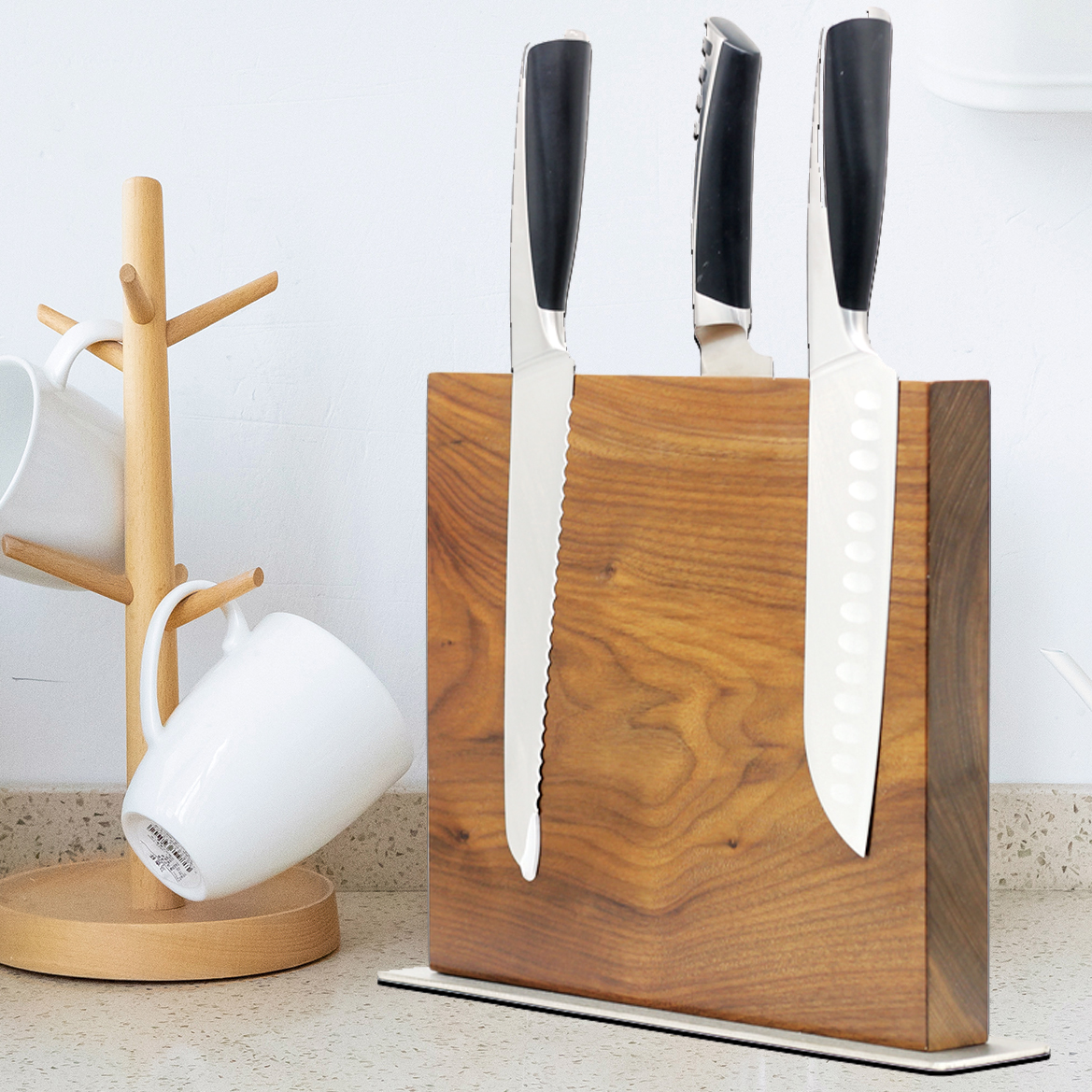 Wooden Magnetic Knives Holder for Wood Kitchen Knife Block Set Optional Wood Acacia