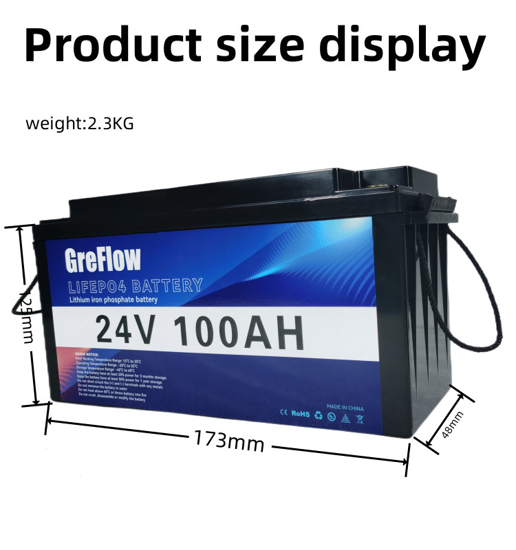Smart BMS 24 Volt Lithium Iron Phosphate Deep Cycle Battery For Marine RV