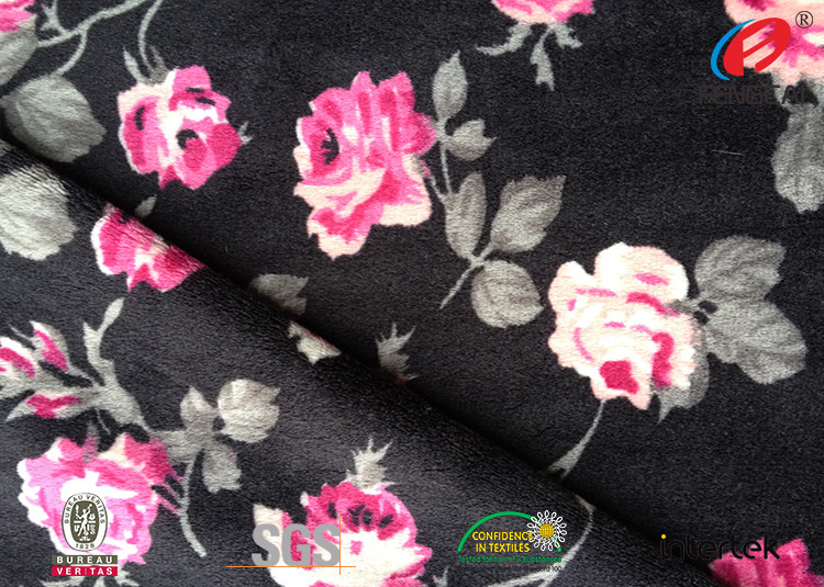 Printed Flower Patterned Velvet Upholstery Fabric For Bedding Article Solid Technics