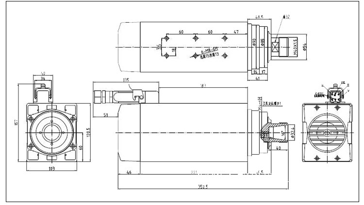6KW GDF60-18Z-6.0 Air Cooled Spindle Motor for CNC Router 12.95KG and High Frequency