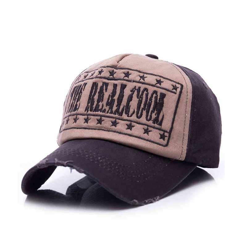 6 Panel Vintage Distressed Baseball Caps Embroidered 58cm 100% Cotton