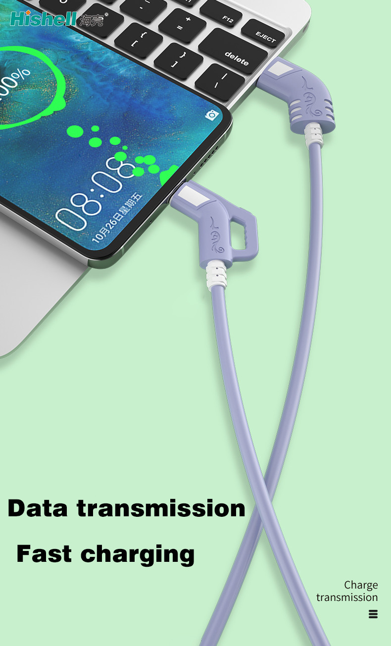 Hishell Multicolor 3A Mobile Phone Charging Cable Type C TPE ABS L Shaped