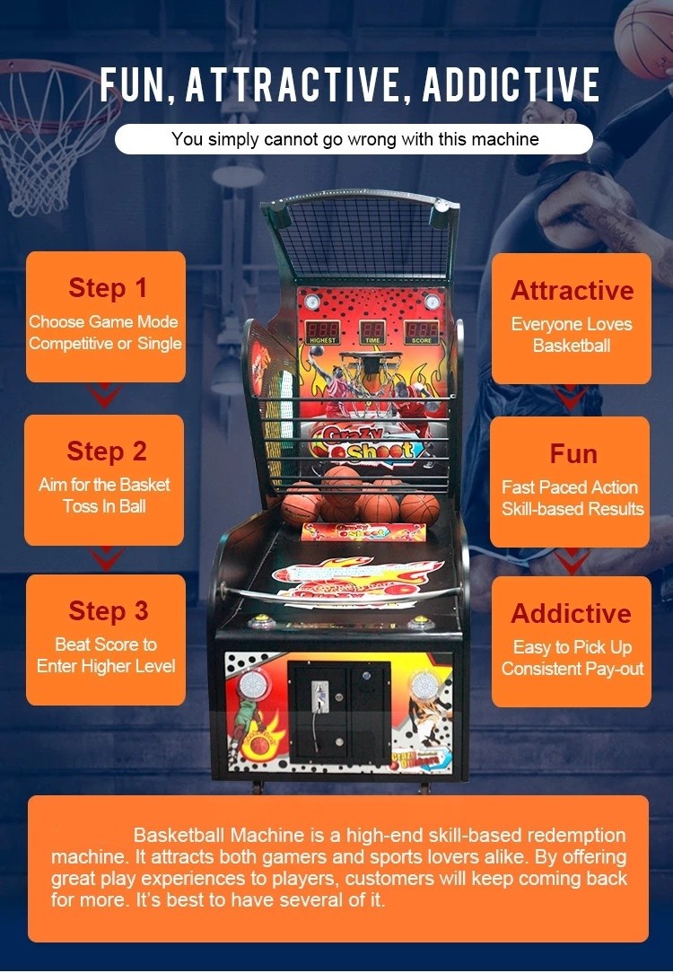 Crazy Dunker Arcade Basketball Hoop Game Machine , Kids Indoor Basketball Shooting Machine