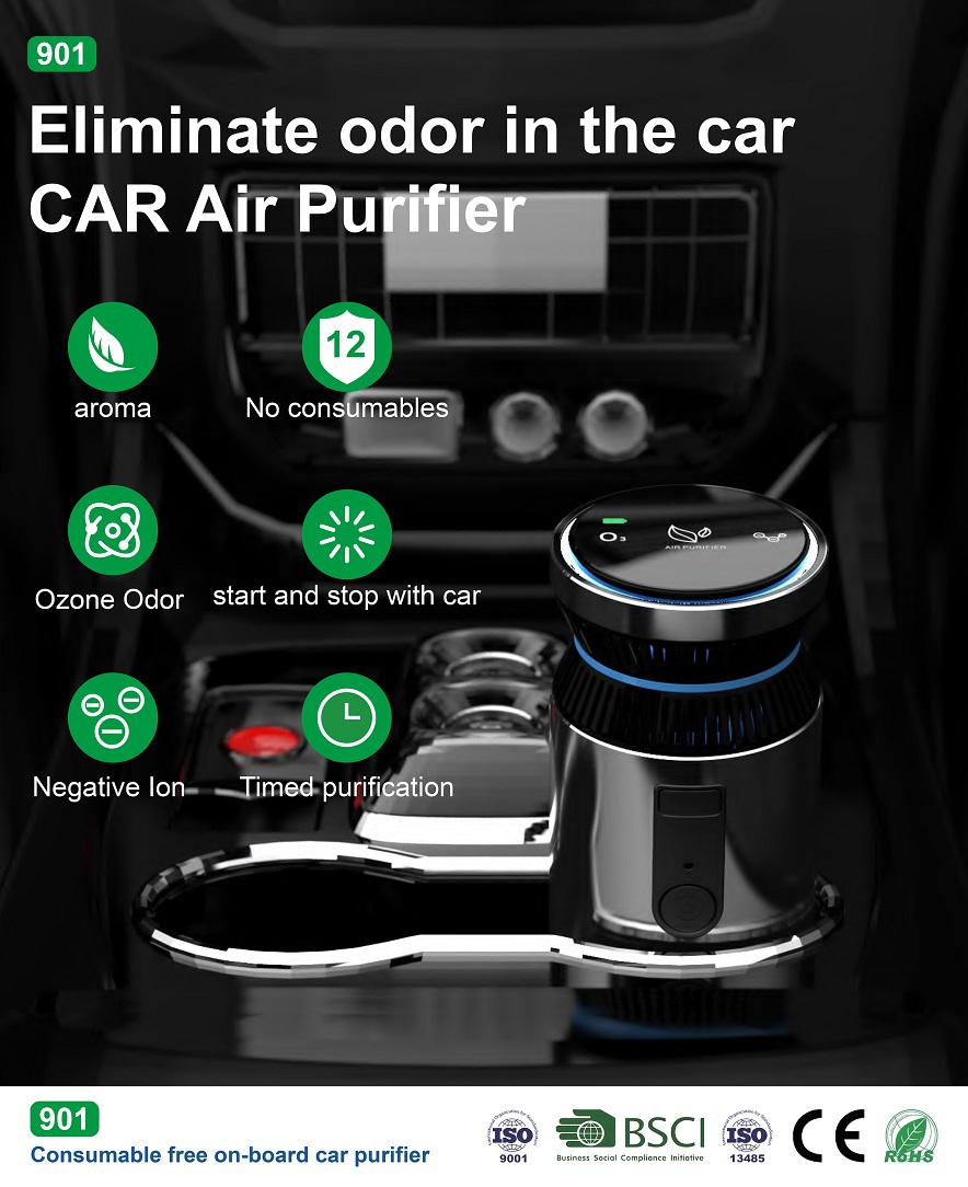 Integrated Aluminum Alloy Car Air Purifier Intelligent Control Ozone Generator Anion Technology Mini Portable Air Humidifier