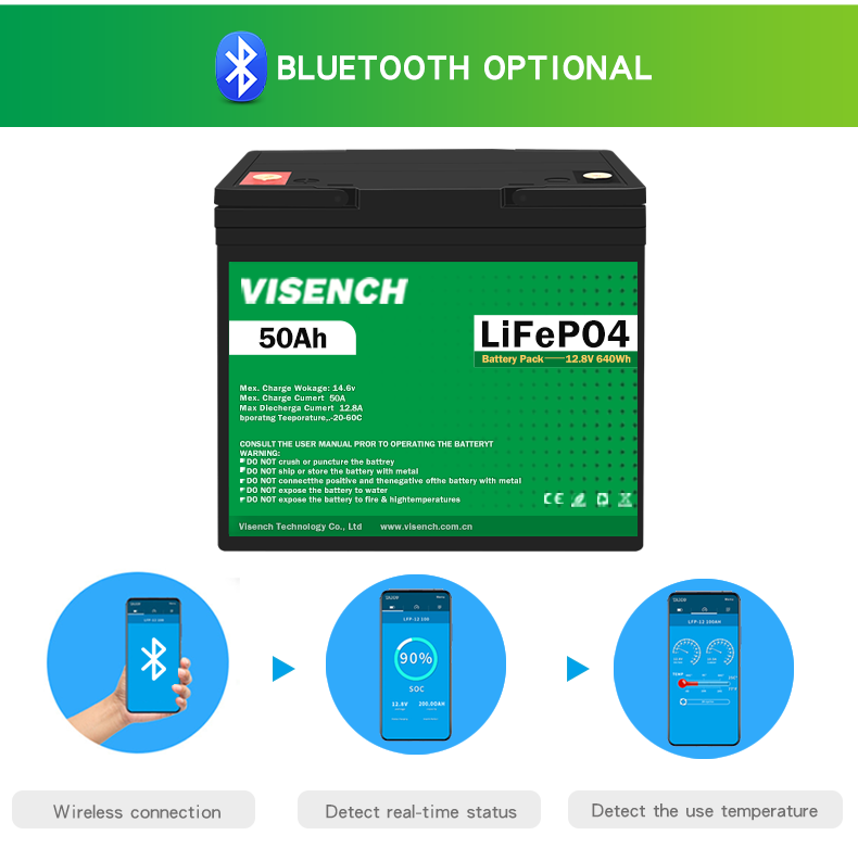 Visench 12V 50Ah Lifepo4 Lithium Iron Battery Pack Deep Cycle Times Battery Lifepo4 12V For Solar Energy System