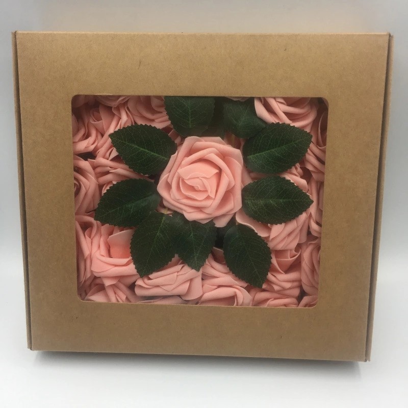 Artificial Flower Foam Rose With Leaf and Stem For Wedding gift Birthday gift Christmas Day Gift
