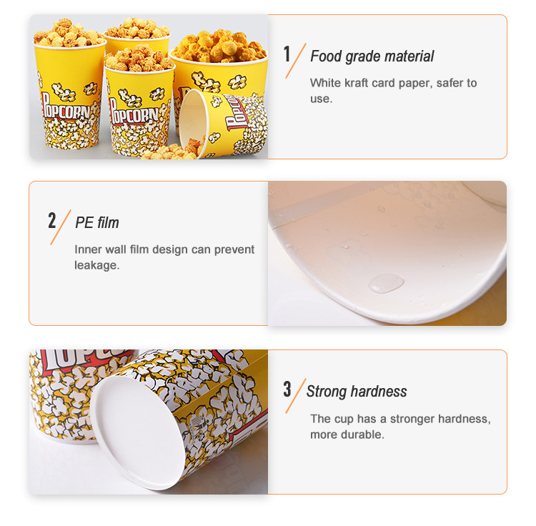 Custom Printed Movie Theater Yellow Gourmet Cardboard Popcorn Buckets