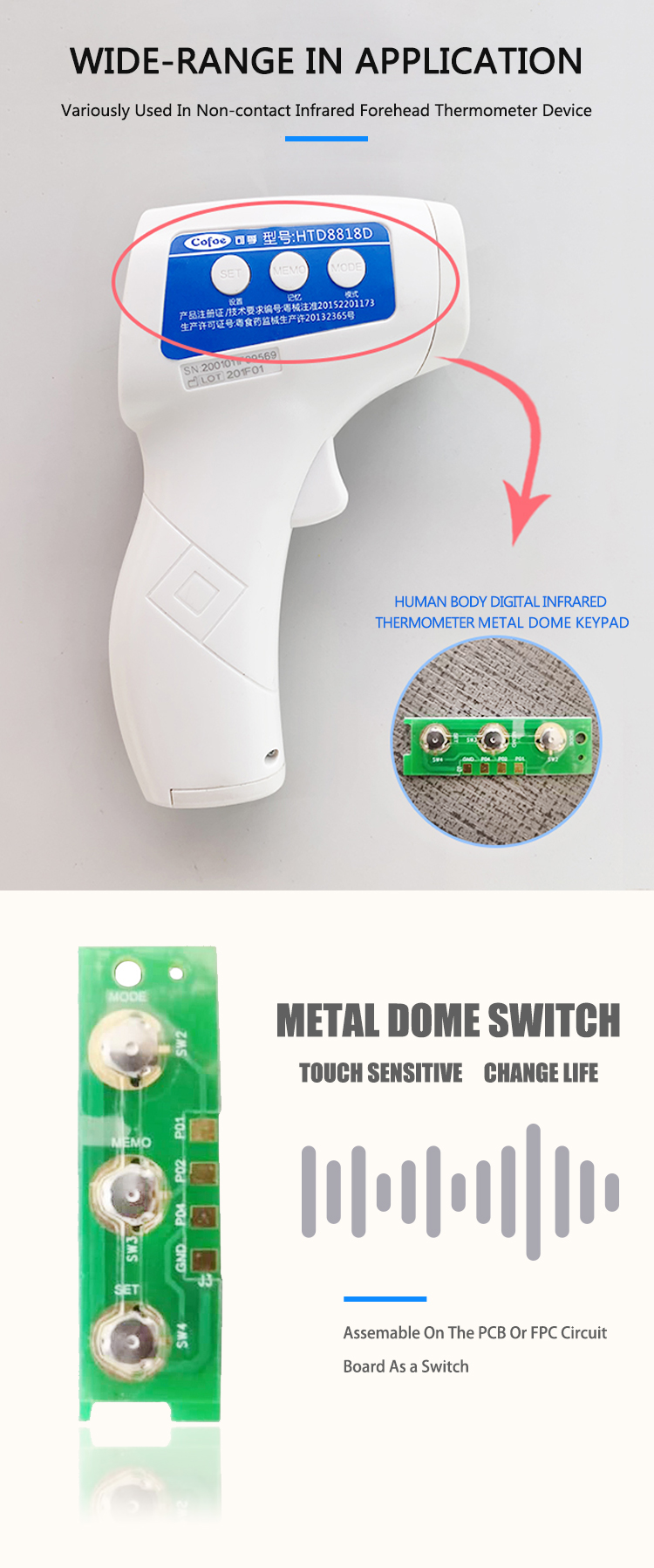 SUS301 OEM Metal Dome Arrays For Non Contact Infrared Forehead Thermometer