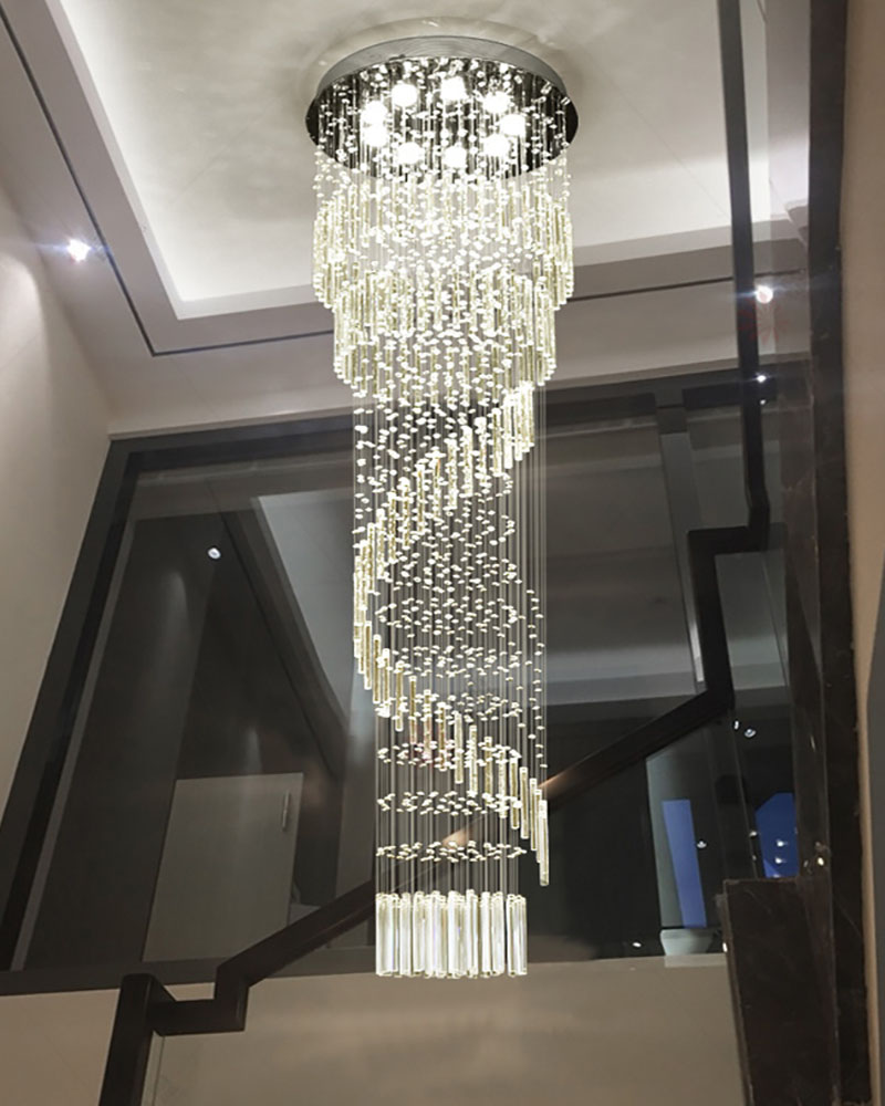 K9 Crystal Chandelier Modern Flush Mount Crystal Light Spiral Ladder Luxury staircase long chandelier(WH-NC-17)