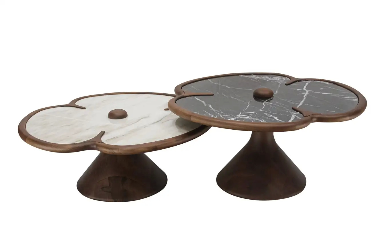 Wooden Round Marble Center Table For Living Room Clover Design