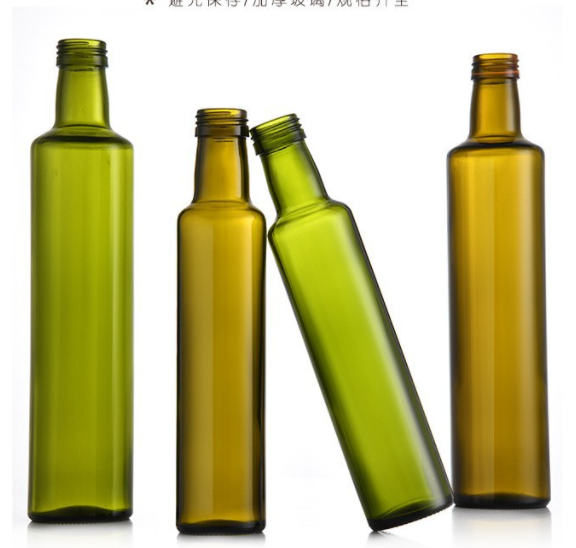 Hot Stamping Clear Round Dark Green Glass Bottle 250ml 500ml for Cooking Olive Oil
