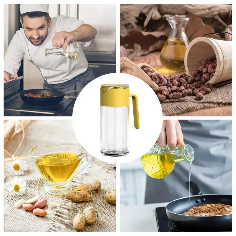 Auto Flip Cooking Oil Bottles Leak Proof Oil Dispenser Bottle With Automatic Stopper Cap Non Slip Handle For Kitchen Cooking
