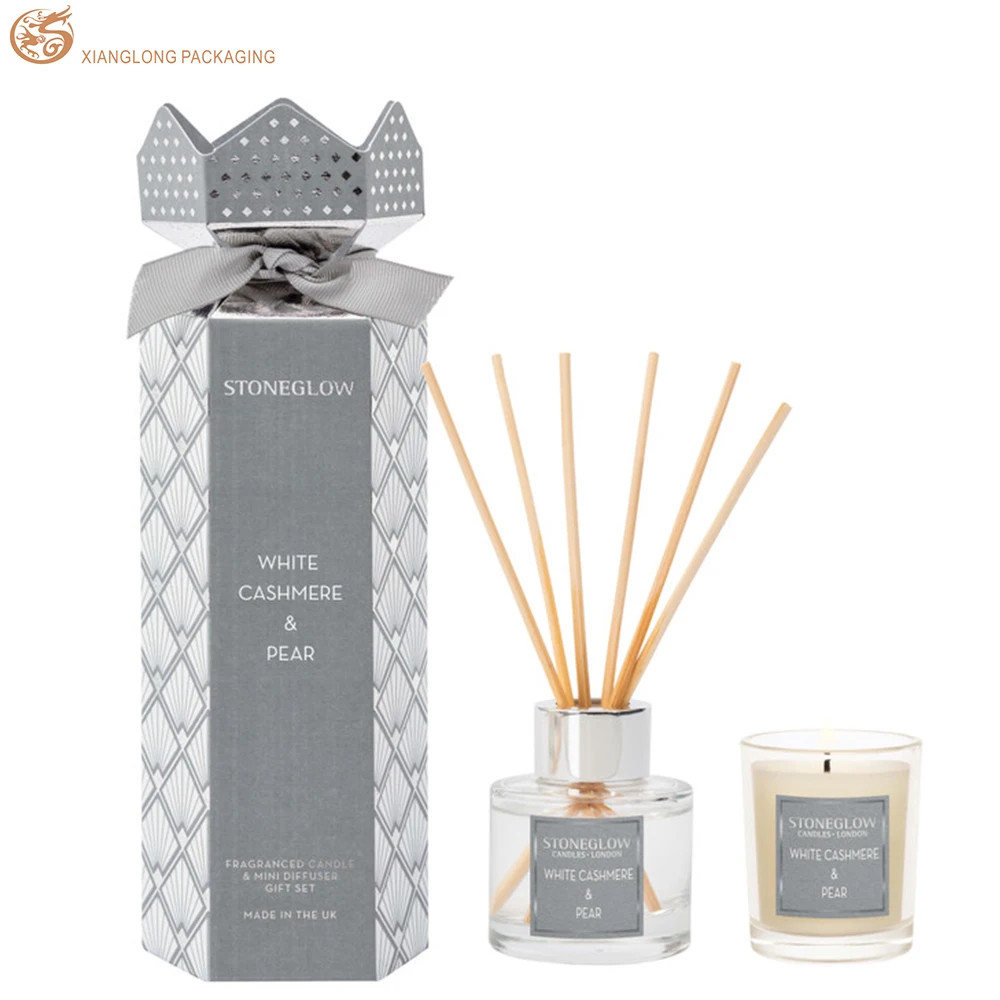 Recycled Custom Logo Folding Candle Jar Paper Box Ivory Card Candle Packaging Paper Boxes Gray Silver Folded Packaging Box For Candle Jar