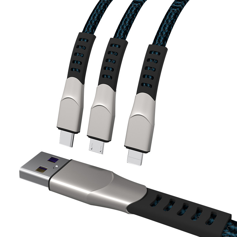 Zinc Alloy One To Three 3A Fast Charging Cable USB 2.0 Type C Android