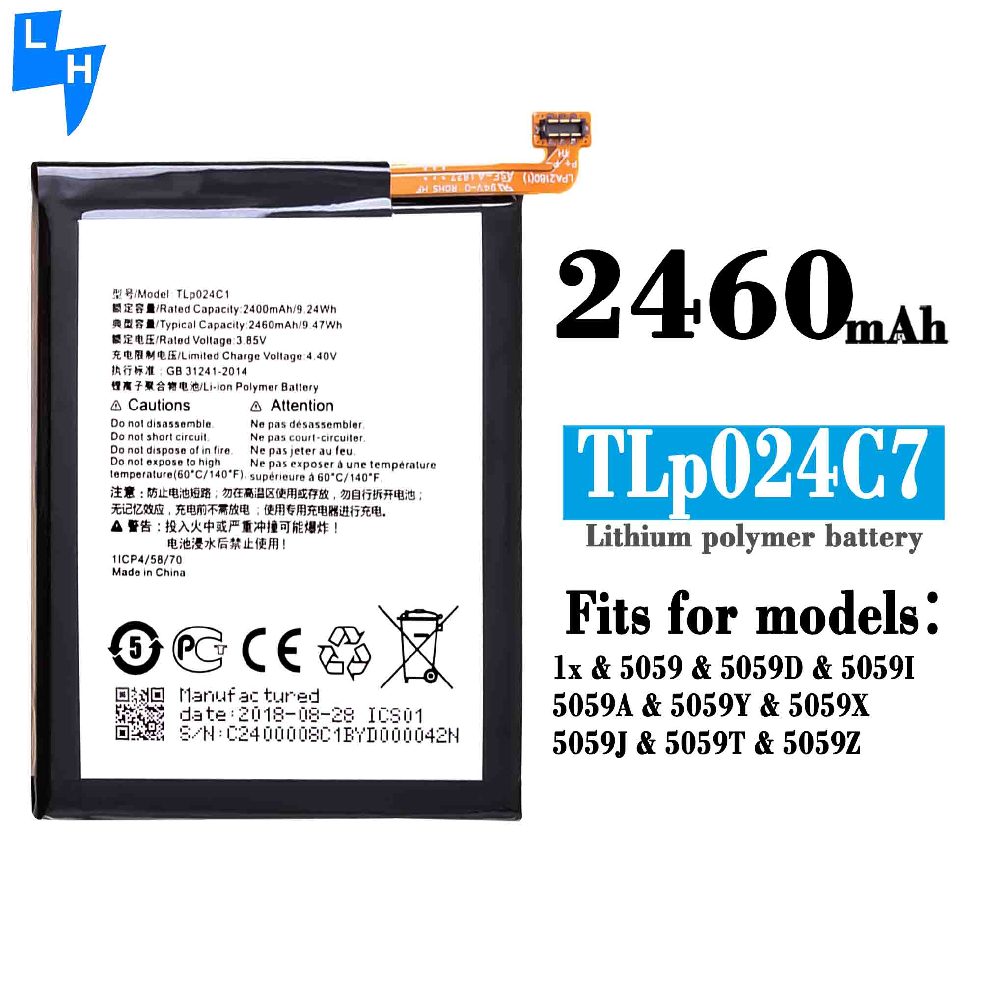 OEM TLP024C7 Mobile Phone Battery for Alcatel 1X 5059 5059D Mobile Version